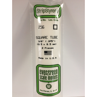  White Polystyrene Square Tube 0.375 x 14&quot; / 9.5mm x 36cm (2)  EG256